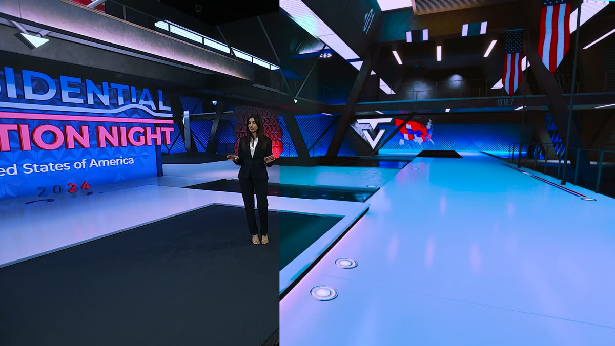 Election night virtual studio with live results graphics